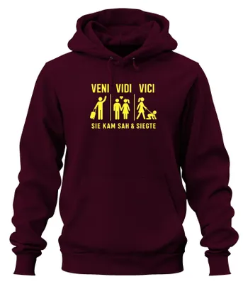 Imagen del producto de Veni, Vidi, Vici. Ella llegó, vio y venció. Dominio. Sudadera con capucha para despedida de soltera, color burdeos, talla 3XL