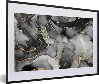 Produktbild von MuchoWow® Gerahmtes Poster Marmor - Schwarz - Gold - Grau 60x40 cm - Poster mit Schwarzem Bilderrahmen Wandposter Rahmen Foto Bilder - Schlafzimmer - Plakat in Rahmen - Drucken