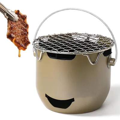 Produktbild von Tragbarer Holzkohlegrill aus Edelstahl, kompakt und ideal zum Kochen im Freien