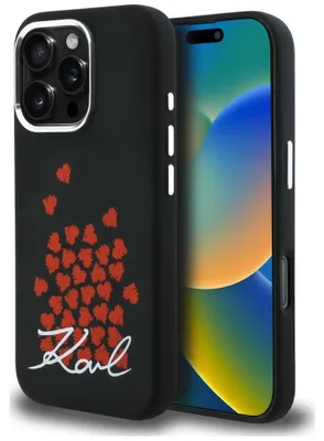 Produktbild von Hülle Karl Lagerfeld, Silikon, Herz-Logo, MagSafe, für iPhone 16 Pro, schwarz