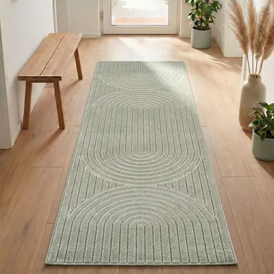 Produktbild von Carpetsale24 Outdoor Teppich, Modern Boho Design, 3D Effekt, Robust und UV-Beständig, ideal für Terrasse Wohnzimmer & Küche, Grösse: 80x250 cm