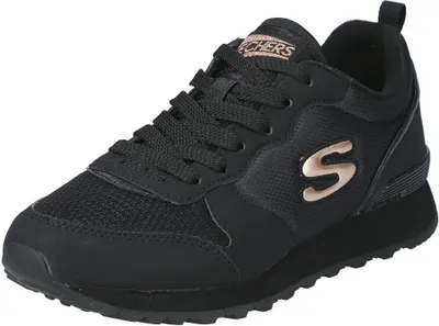 A single black Skechers sneaker is shown against a white background.