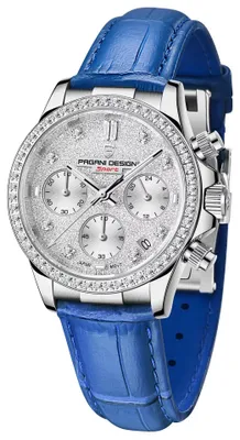 Produktbild von Damen Uhr Pagani Design Cheri mit Kristallen, echtes Leder, blau