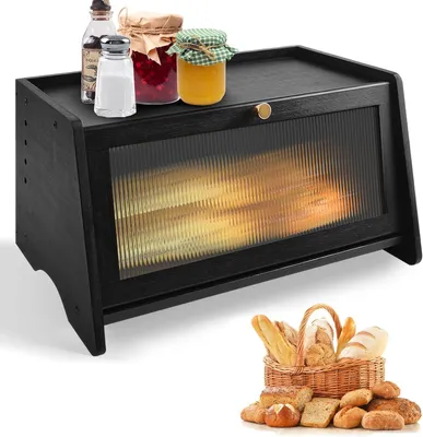 Produktbild von Brotkasten schwarz, mit Sichtfenster, einlagig, für Küchentheke