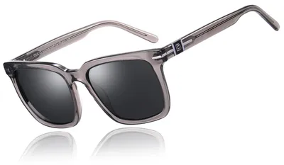 Produktbild von Vintage-Sonnenbrille mit polarisierten Gläsern und transparentem, grauem Rahmen