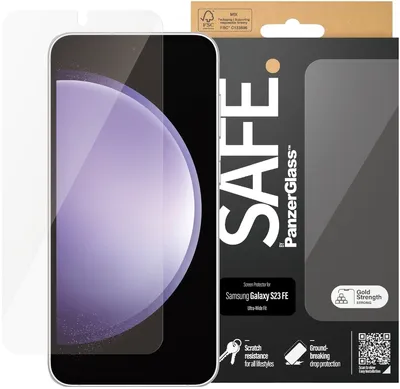 Produktbild von PanzerGlass SAFE. by ® Displayschutz Samsung Galaxy S FE 2023 | Ultra-Wide Fit, Samsung, Samsung - Galaxy S23 FE, Trockene Anwendung, Kratzresistent, Schockresistent, Transparent, 1 Stück(e)