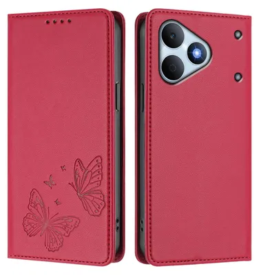 Image de Étui en cuir pour Realme Note 80, étui de protection type portefeuille en cuir gaufré papillon avec support, rouge