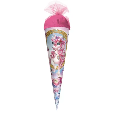 Produktbild von ROTH Geschenk-Schultüte klein Einhorn Beauty 35 cm rund Tüllverschluss Zuckertüte Schulanfang