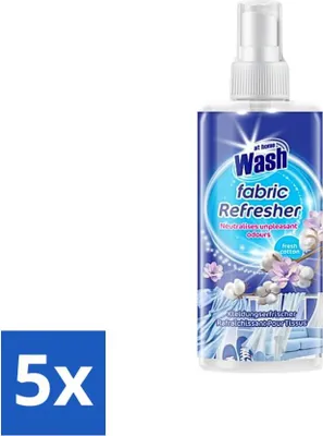 Image de At Home - Wash - Désodorisant textile - Fresh Coton - Neutralise les mauvaises odeurs - 300 ml - Pack avantage - 5 pièces