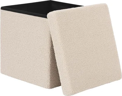 Produktbild von EUGAD Sitzhocker mit Stauraum, Faltbar, Fußhocker, aus Teddyfleece, Beige