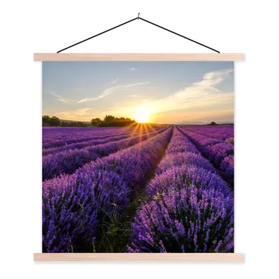 Produktbild von MuchoWow® Textilposter Lavendel - Blumen - Sonnenuntergang - Lila 40x40 cm mit holzfarbenen Rahmen - Posterleiste
