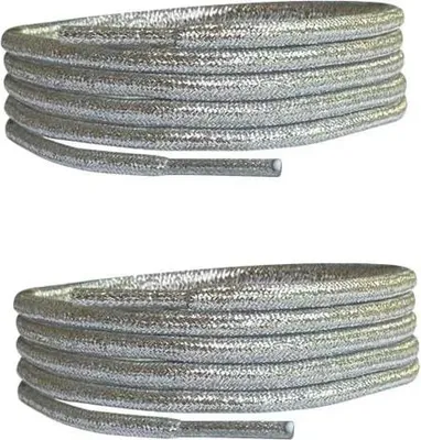 Two coils of silver braided shoelaces are shown against a white background.