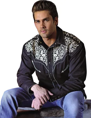 Produktbild von Herren Westernhemd Cowboy Biker Western Hemd »HENRY« Schwarz