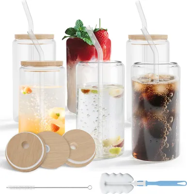 Image de XINZI Verres à cocktail 6x500ml avec couvercle & paille, Idéal pour cocktails, café glacé, fêtes - Pratique & Stylé, Superbe idée cadeau