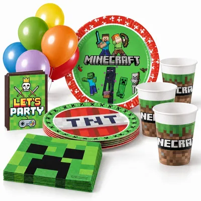 Produktbild von Partyset Geburtstag Minecraft Kindergeburtstag Party Deko Geburtstag Dekoration Teller Becher Servietten
