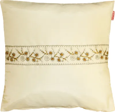 Produktbild von Kissenhülle Wildseide Optik Bordüre mit Perlen bestickt Kissenbezug Zierkissen Deko Kissen 40x40 cm Vanille