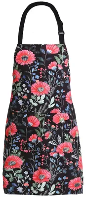 Imagen del producto de Delantal ajustable, talla L, color con estampado de flores rojas, con 2 bolsillos, ideal para la cocina y el jardín