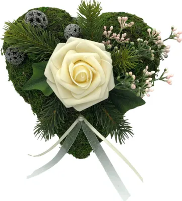 Produktbild von Grabgesteck Herz Rose creme – Trauerherz Grabherz Grabschmuck