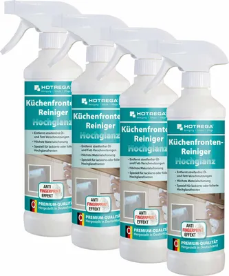 Produktbild von HOTREGA Küchenfronten Reiniger Hochglanz 3x 500ml | pH-neutral, fettlösend & streifenfrei | für lackierte, folierte & glänzende Oberflächen