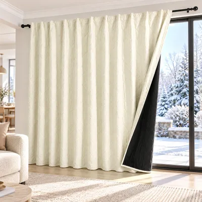 Produktbild von 1x Extra große Samt Thermovorhang Kälteschutz Kräuselband Raumteiler Vorhang Verdunkelung 415g/m² Türvorhang Wohnzimmer Schlafzimmer 254x244cm Beige