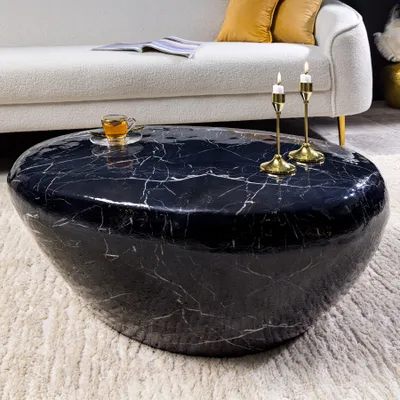 Produktbild von riess-ambiente Handgefertigter Couchtisch STONE 75cm schwarz Marmor-Design Metall