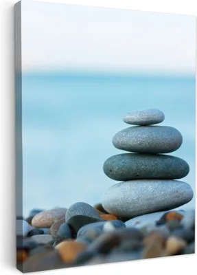 Produktbild von MuchoWow® - Leinwandbilder - Steine - Landschaft - Meer - Zen, Wandbild, Wanddeko Bilder Wohnzimmer, 60x80 cm