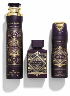 Image de Coffret parfumé, Lattafa Badee Al Oud Amethyst EDP 100 ml + déodorant + parfum d'ambiance