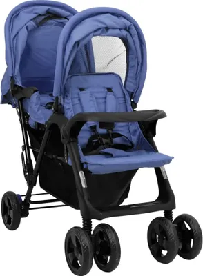 Produktbild von vidaXL Tandem-Zwillingskinderwagen Marineblau Stahl