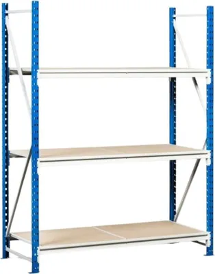 Produktbild von Weitspannregal MAXIMUS | Grundregal | HxBxT 300x175x120cm | 6 Ebenen | Spanplatten-Fachboden | Fachlast 450kg | Lichtblau/Lichtgrau