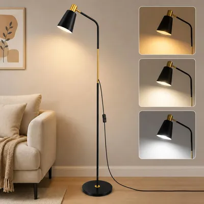 Zdjęcie produktu dla Lampa podłogowa Boog, gwint E27, regulowana wysokość, z obrotową głowicą, kolor czarny