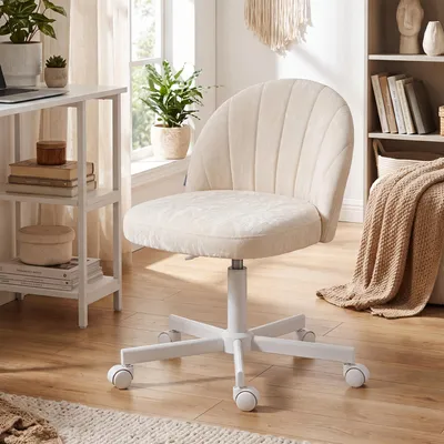 Obrázek produktu pro SONGMICS, toaletní židle, kancelářská židle, potažená umělou kůží (PU), výškově nastavitelná, kompaktní design, bílá barva