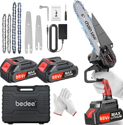 Produktbild von 1280W 4/6" Akku-Kettensäge, Kleine Hand-Elektro-Kettensäge, Akku, Kettensäge, Mini-Einhand-Kettensäge mit 2 Akkus
