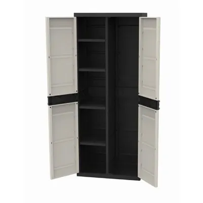 Produktbild von TITANIUM PLASTIKEN Kleiderschrank mit 2 Türen und Regalen L70 x B44 x H176 cm Beige und Schwarz TITANIUM Indoor / Outdoor