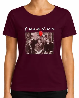 Immagine prodotto di FRIENDS Horror Halloween Slasher Masken Pennywise Jason Freddy Damen Maglietta, Borgogna, S