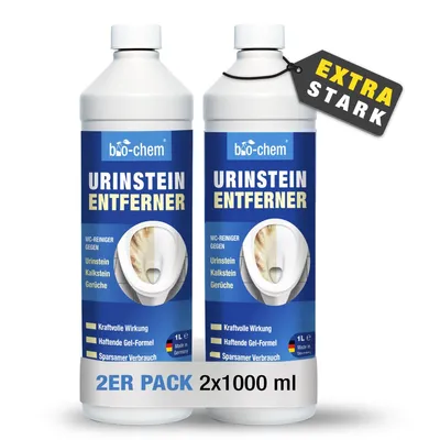 Produktbild von bio-chem Urinsteinentferner EXTRA STARK - 2x 1000 ML - Extrem kraftvoller & hochkonzentrierter Profi WC-Reiniger - Entfernt mühelos hartnäckigste Ablagerungen und Gerüche - Germany