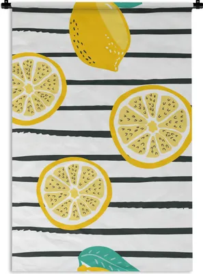 Produktbild von MuchoWow® Wandteppich Wandbehang Sommer - Zitronen - Pastell 120x180 cm Tapisserie Dekoration Wandtuch - Schlafzimmer - Dekorationen für das Haus