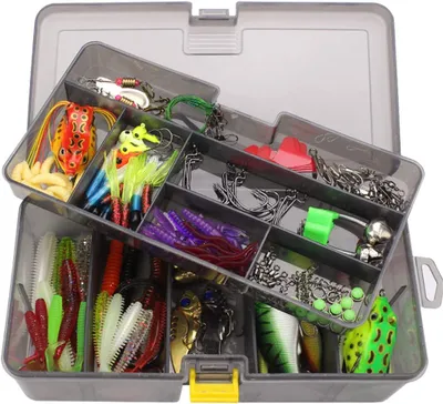 Produktbild von 168 Stück Kunstköder Set, Gummiköder Angelköder Angeln mit Haken Köder Angelzubehör Kit Einschließlich Spinner, Wobbler, Würmer, Jighaken und Weitere mit Aufbewahrungsbox