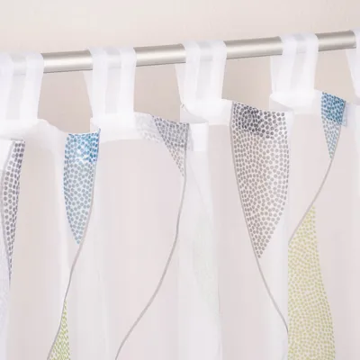 Produktbild von Schlaufenschal Fertiggardine Voile Blätter weiß blau grün 140x245cm