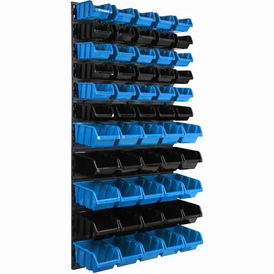 Produktbild von Lagersystem Wandregal 576 x 1170 mm | 55 stck. Box | Stapelboxen Schüttenregal Sichtlagerkästen | Extra Starke Wandplatten | Regal Erweiterbar | Werkstattregal Lagerregal Werkstattwandregal Steckregal