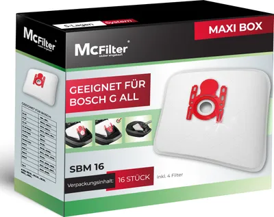 Produktbild von McFilter | 16 Staubsaugerbeutel geeignet für Bosch BBZ16FGALL - Typ G ALL | passend für Serie 2, 4, 6, 8 | BGL, GL-20, GL-30 uvm. | inkl. 4 Filter