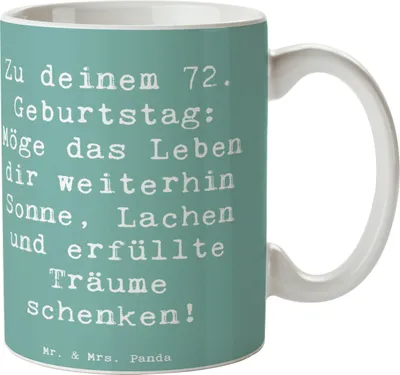 Produktbild von Mr. & Mrs. Panda Tasse Spruch 72. Geburtstag - Meeresbrise - Geschenk, Kaffeetasse, Happy Birthday, Teetasse, Pott, Keramiktasse, Becher, Alter, herzliche Glückwünsche