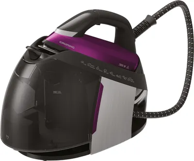 Produktbild von Grundig Dampfbügelstation SIS 9870, 2800 W, schwarz/violett, 7,2 bar, 130 g/min, 2 min Aufheizzeit, 1,8 l Wassertank, Keramik-Titan-Sohle mit Cross Steam, Kabelstaufach