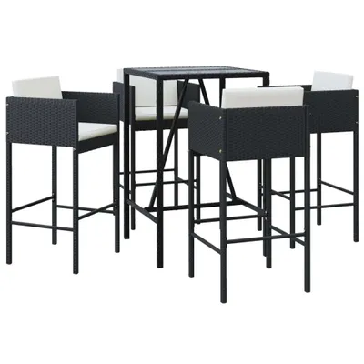 Produktbild von 5-tlg. Gartenbar-Set mit Kissen Schwarz Poly Rattan