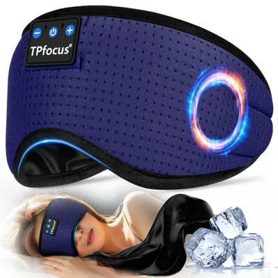 Produktbild von Schlafmaske Kopfhörer Seitenschläfer Schlafmaske Bluetooth Waschbar Lichtblockierende Schlafbrille mit Mikrofon für Reisen Nickerchen Yoga Meditation Blau