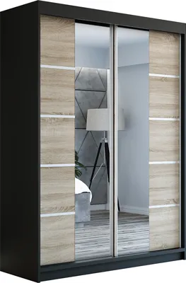 Produktbild von Schwebetürenschrank Kleiderschrank ERO 160 cm Schrank Garderobe Spiegel.Verschiedene Farben (Weiß, Schwarz, Somona). Möbel vom Hersteller!