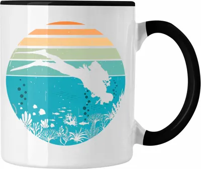 Produktbild von Trendation - Taucher Grafik Tasse Geschenk für Tauchlehrer Geschenkidee Lustig Tauchen Tauchsport Wasser (Schwarz)