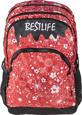 Produktbild von BestLife BSB-3294R Schulrucksack Blumen rot/schwarz für Laptop & Tablet bis 15.6'' (39,6cm) inkl. Smartphonefach