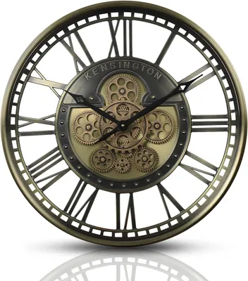Produktbild von samilito, Wanduhr Gold, mit sichtbaren, beweglichen Zahnrädern, übergroße römische oder arabische Ziffern, hochwertiges geräuschloses Quarz-Stufenwerk, industriell-rustikales Design, 53,5 x 7,5 cm