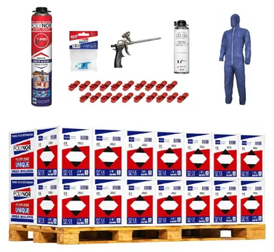 Produktbild von POLYNOR PUR-Wärmedämmung in der Dose PRO - Komplettset - 336 Schaumstoffe - Schaumpistole - Sprühbare Wärmedämmung - Dämmung von Wänden, Dächern, Decken, Rohren - Aerosol 750 ml