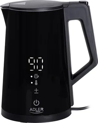 Produktbild von JUNG ADLER AD1345S Wasserkocher mit Temperatureinstellung (40-100°C) schwarz, LED Touch Dispaly Digital, 2200W, Edelstahl Kocher, 1,7 Liter 360° Basis